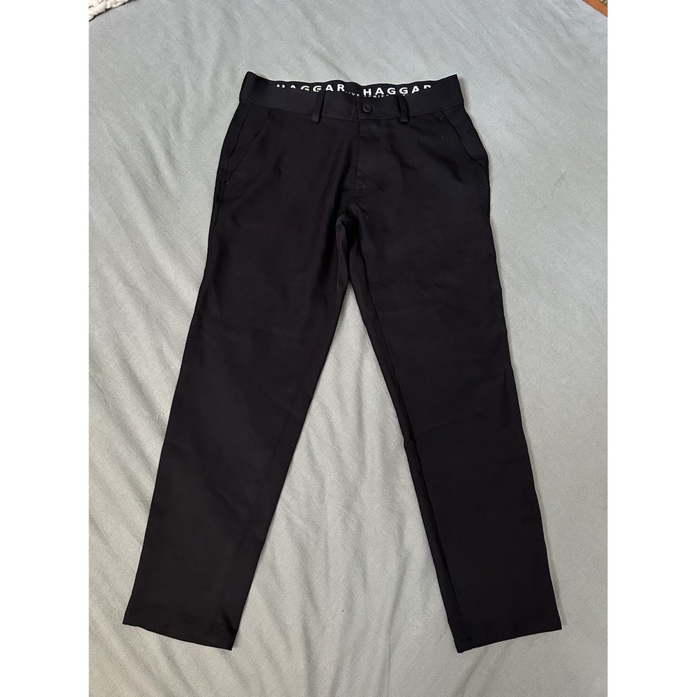 Haggar Active Series 365 Flex Pants Mens 32x29 Black Slim Fit Stretch Dress